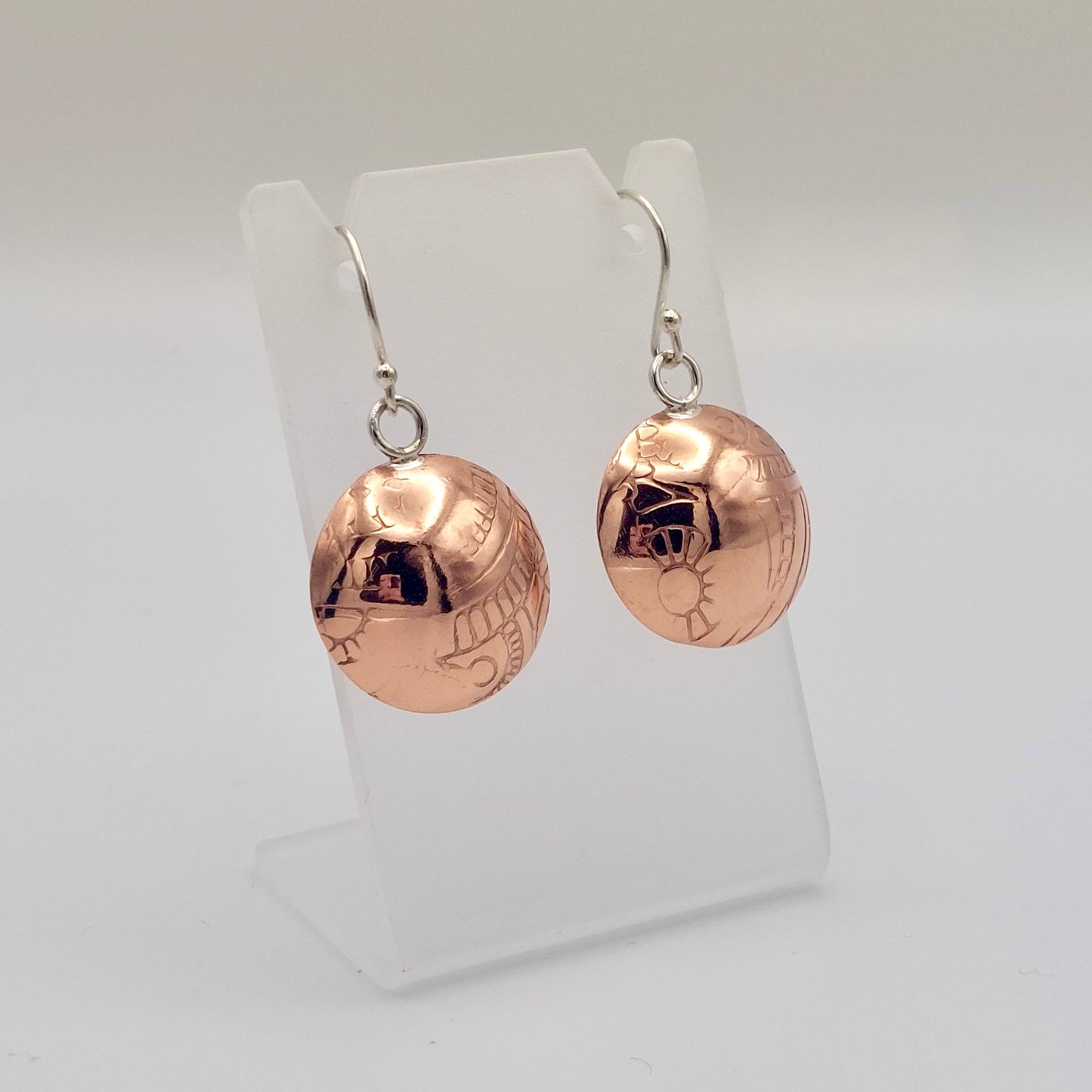 Domed Mandala Texture Copper Earrings