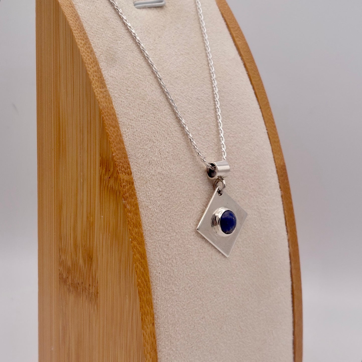 Silver and Lapis Lazuli Diamond Shaped Pendant