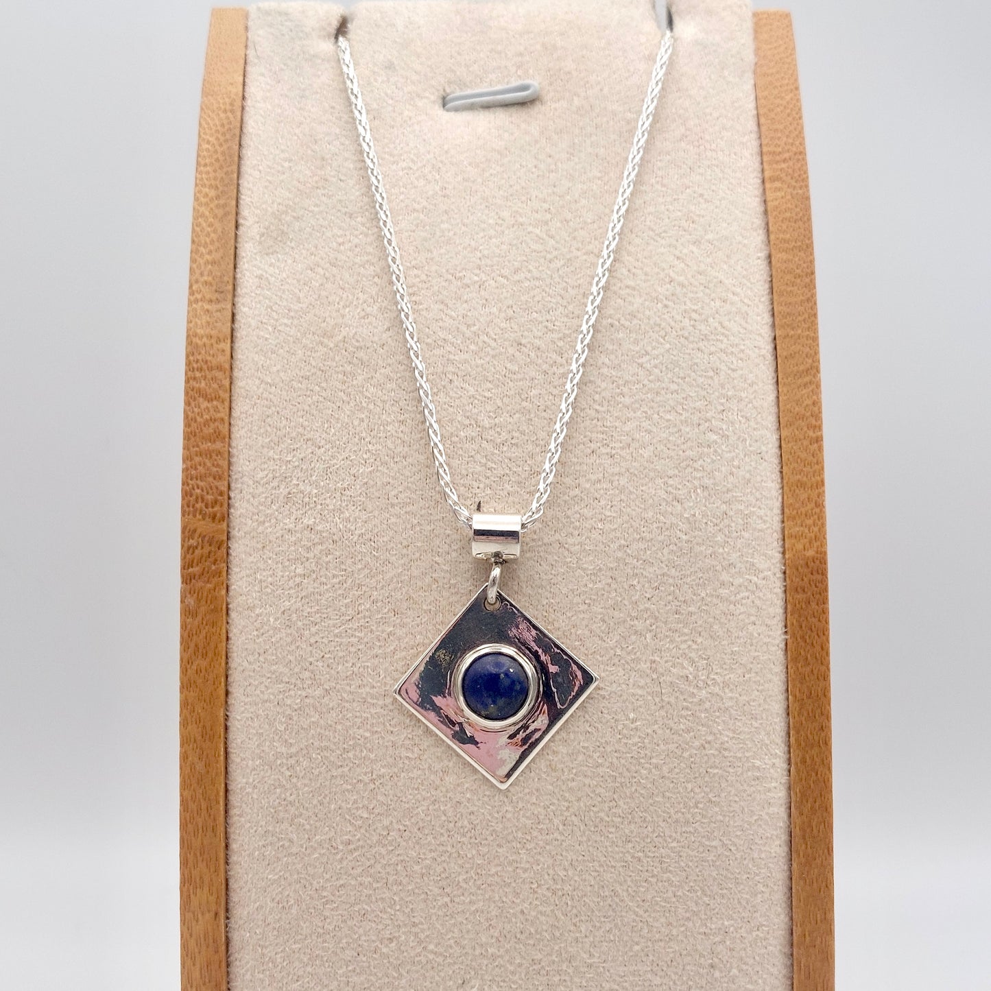 Silver and Lapis Lazuli Diamond Shaped Pendant