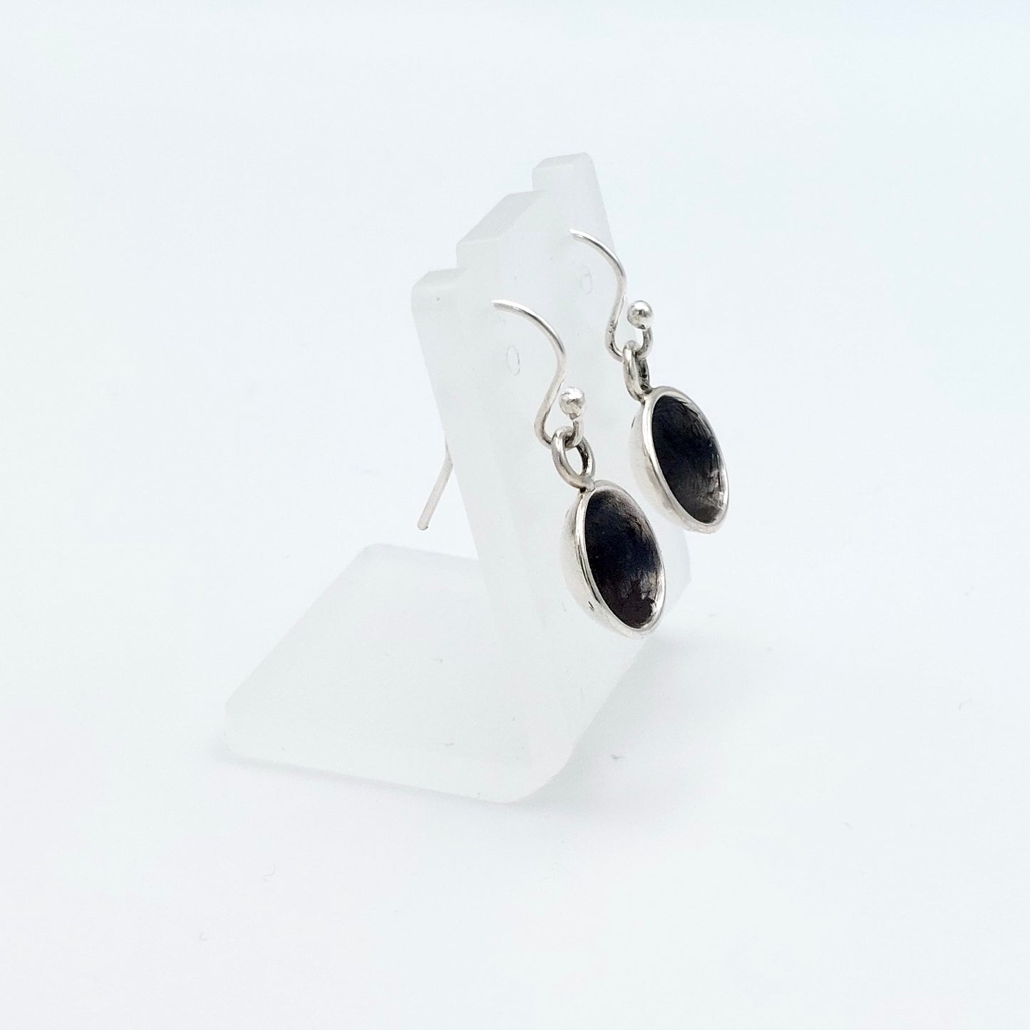 Domed and Oxidised Silver Earrings