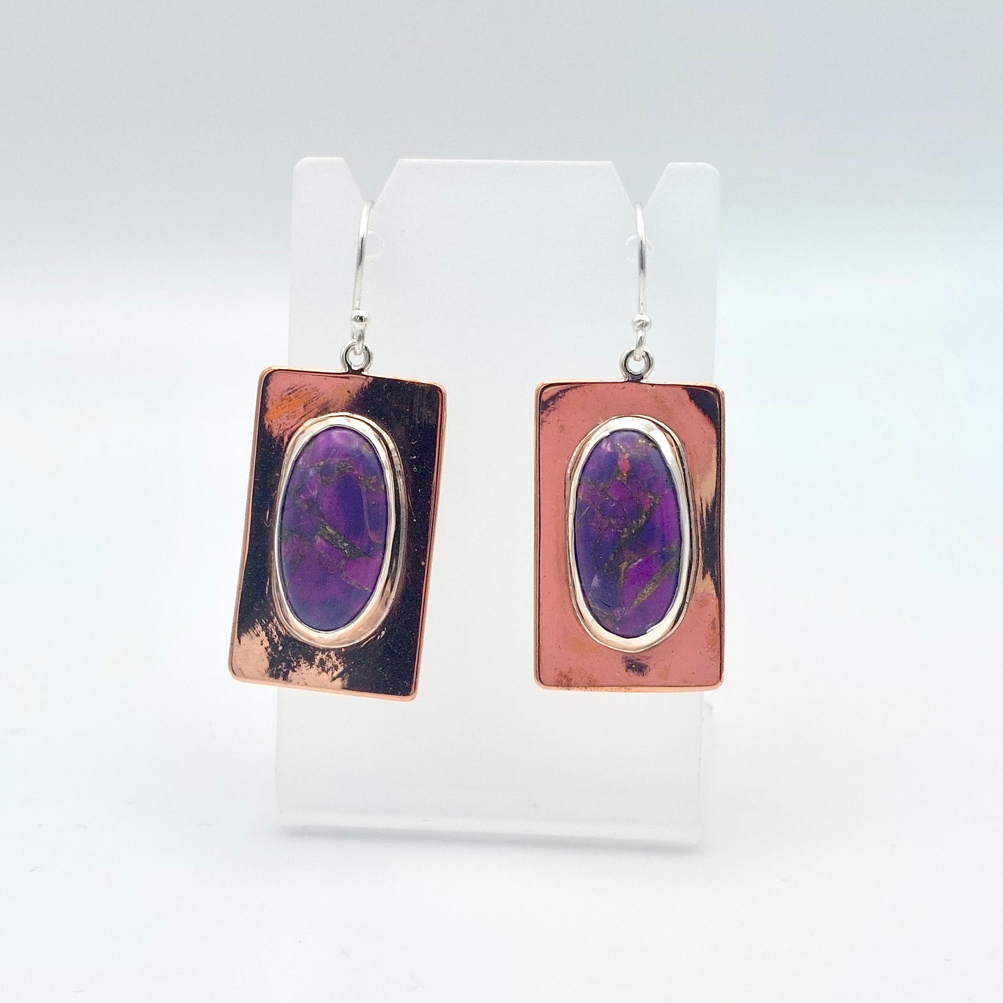 Copper/Silver Earrings Featuring Purple Turquoise Cabochons