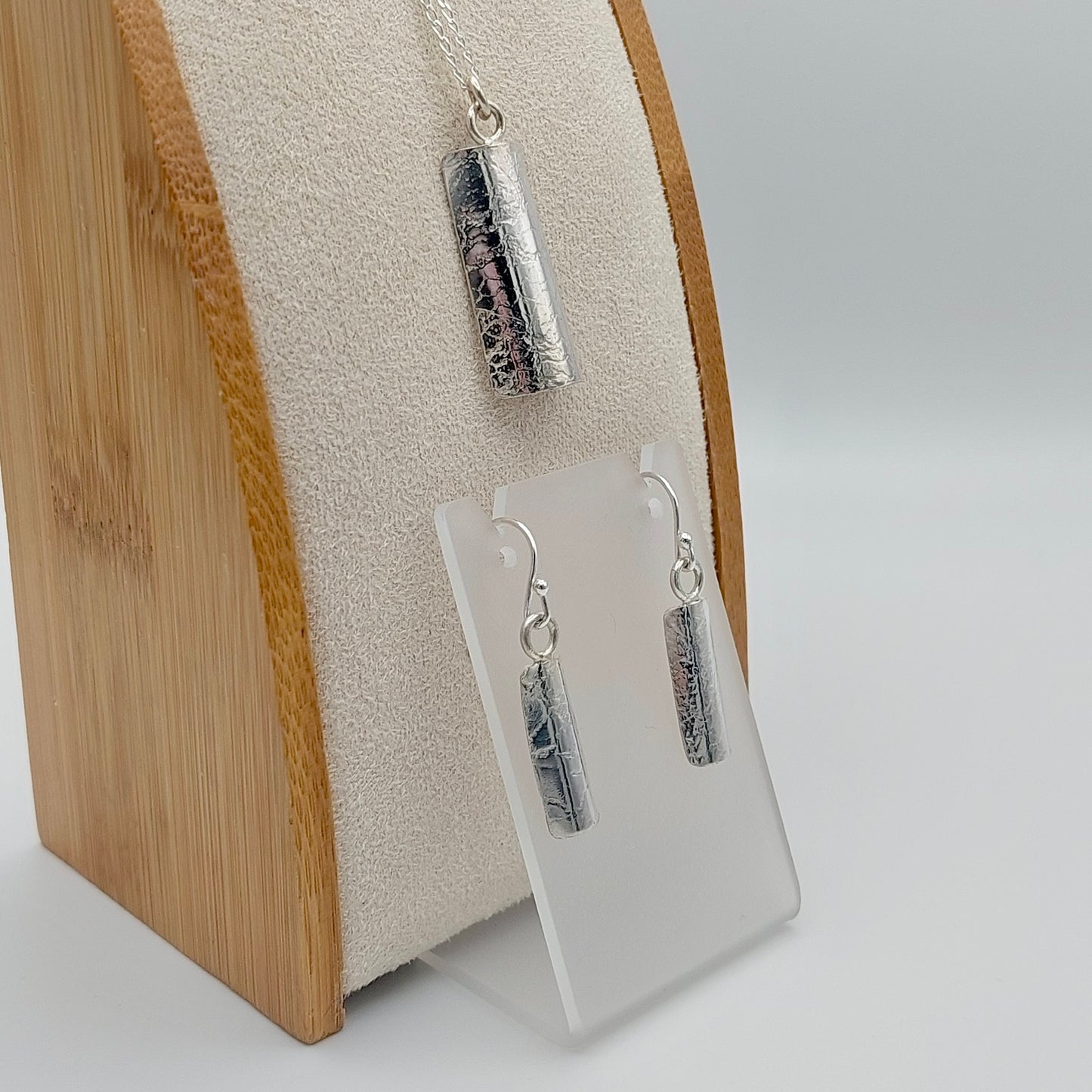 Curved Silver Pendant/Earring Set