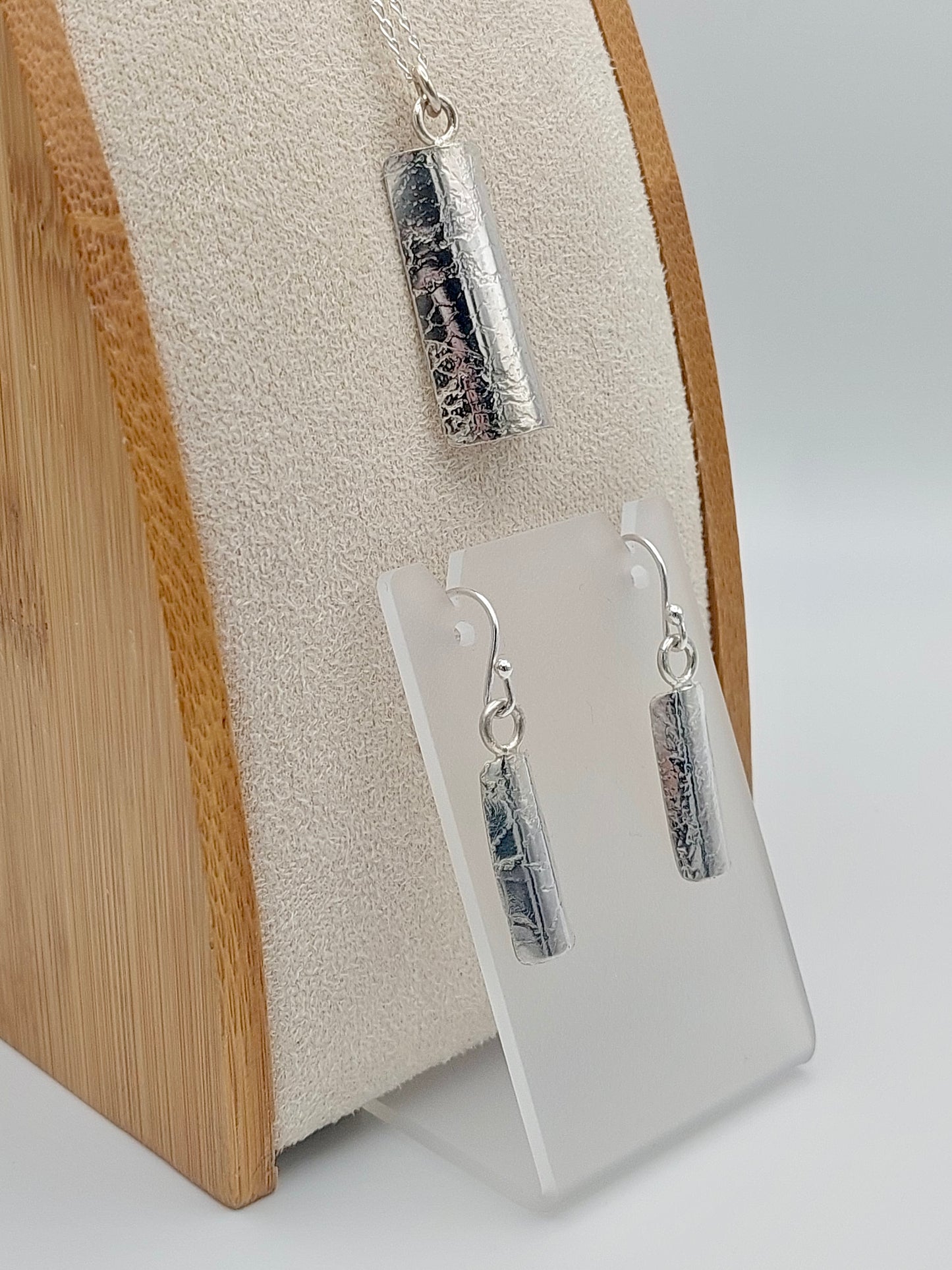 Curved Silver Pendant/Earring Set