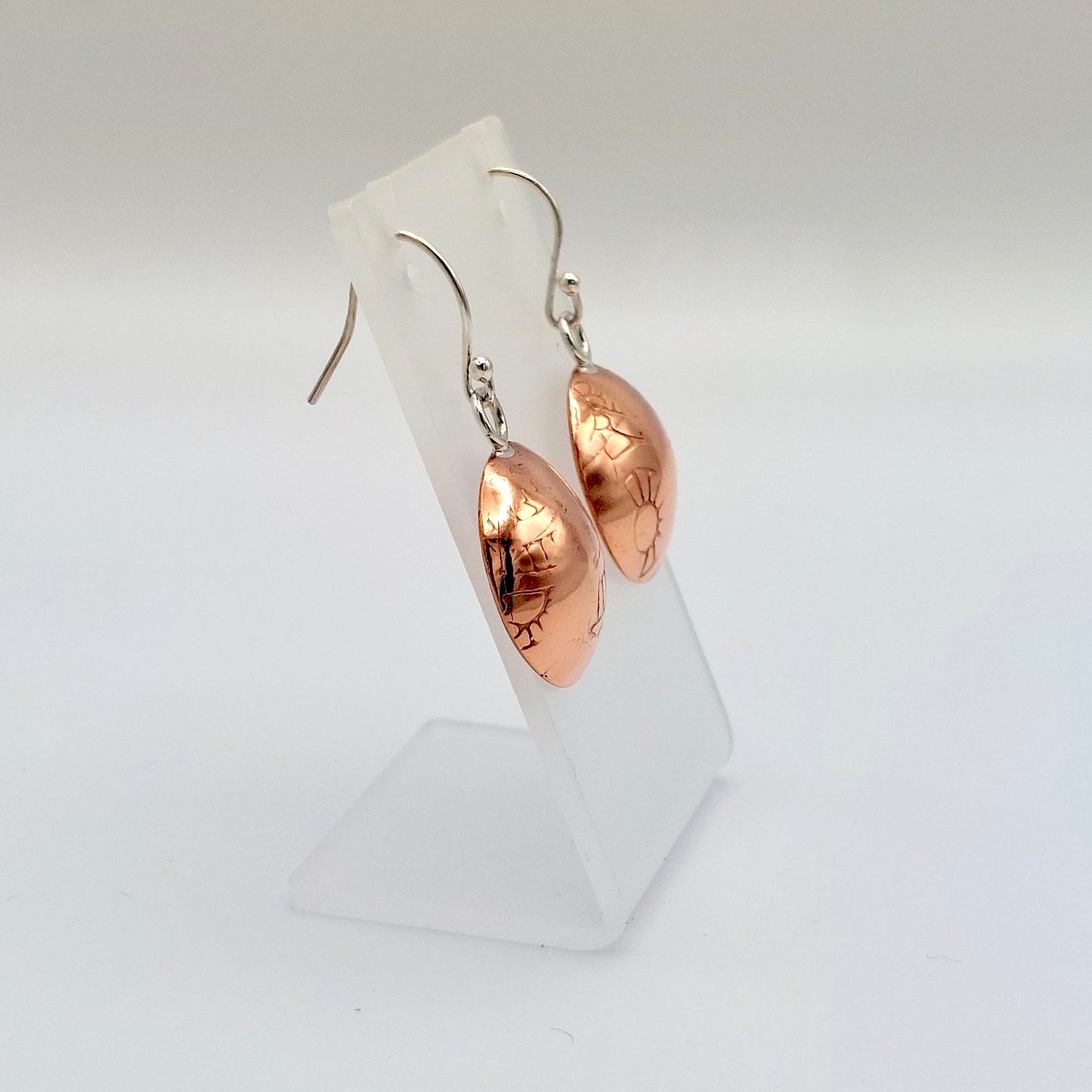 Domed Mandala Texture Copper Earrings