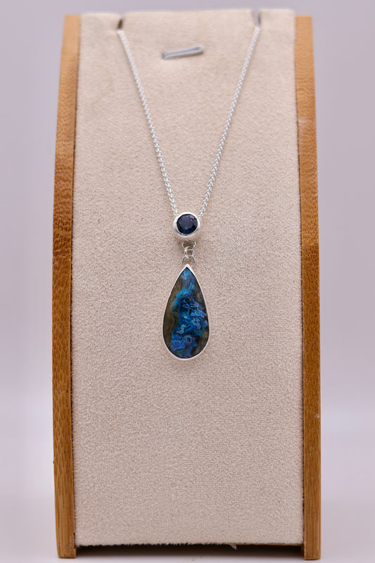 Sterling Silver London Blue Topaz and Malachite Pendant