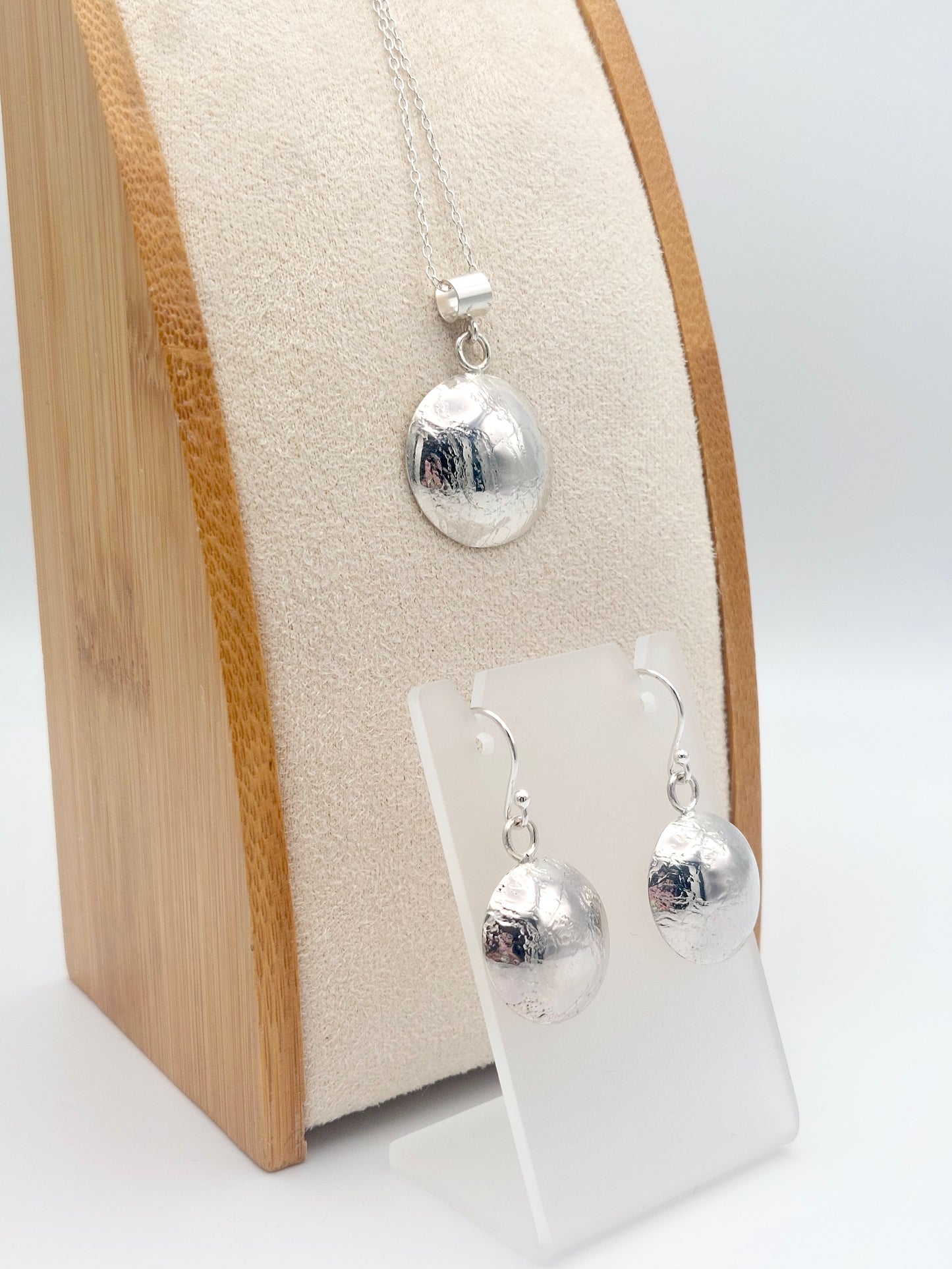 Domed Silver Earrings & Pendant Set