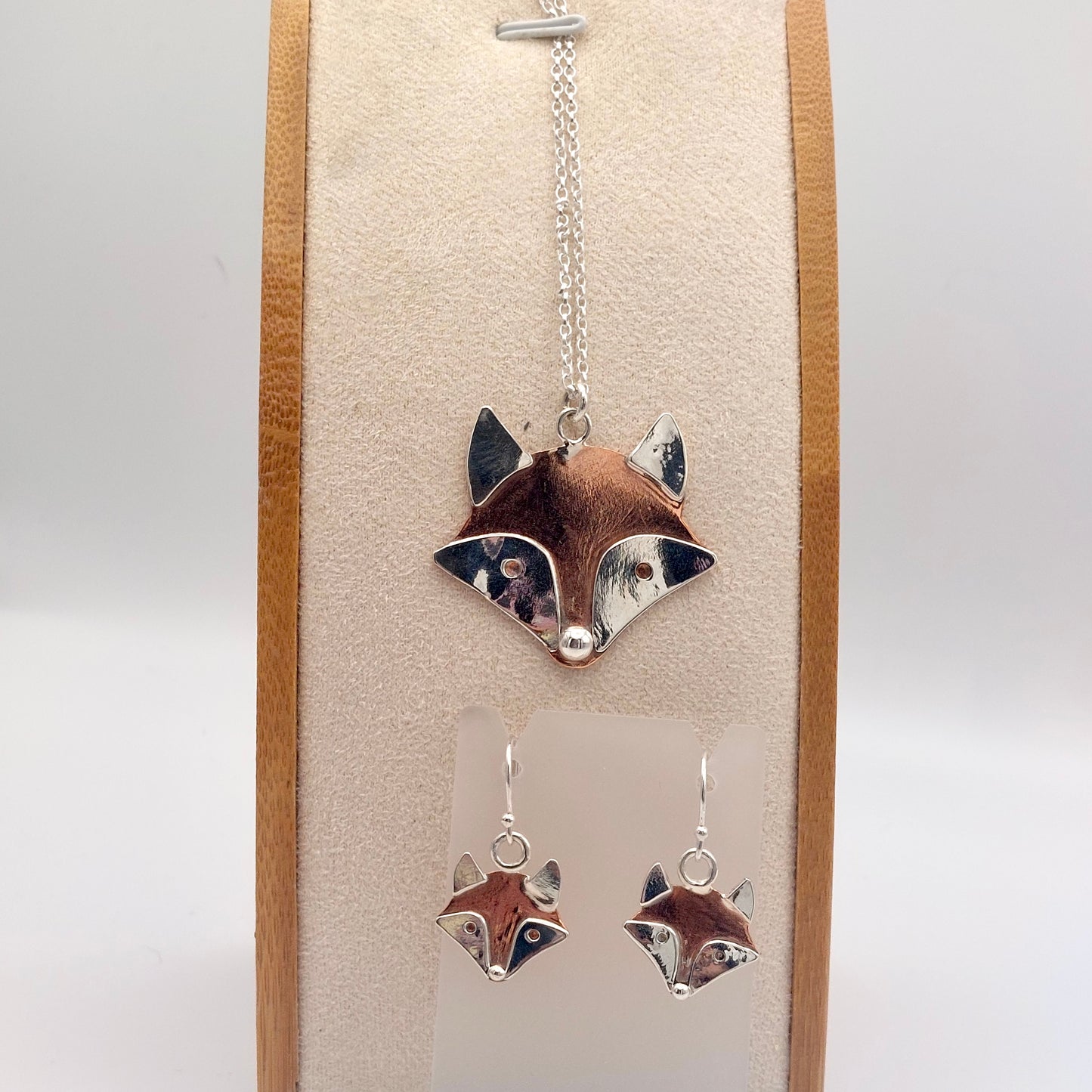 Fox Pendant/Earrings Set - Copper & Sterling Silver