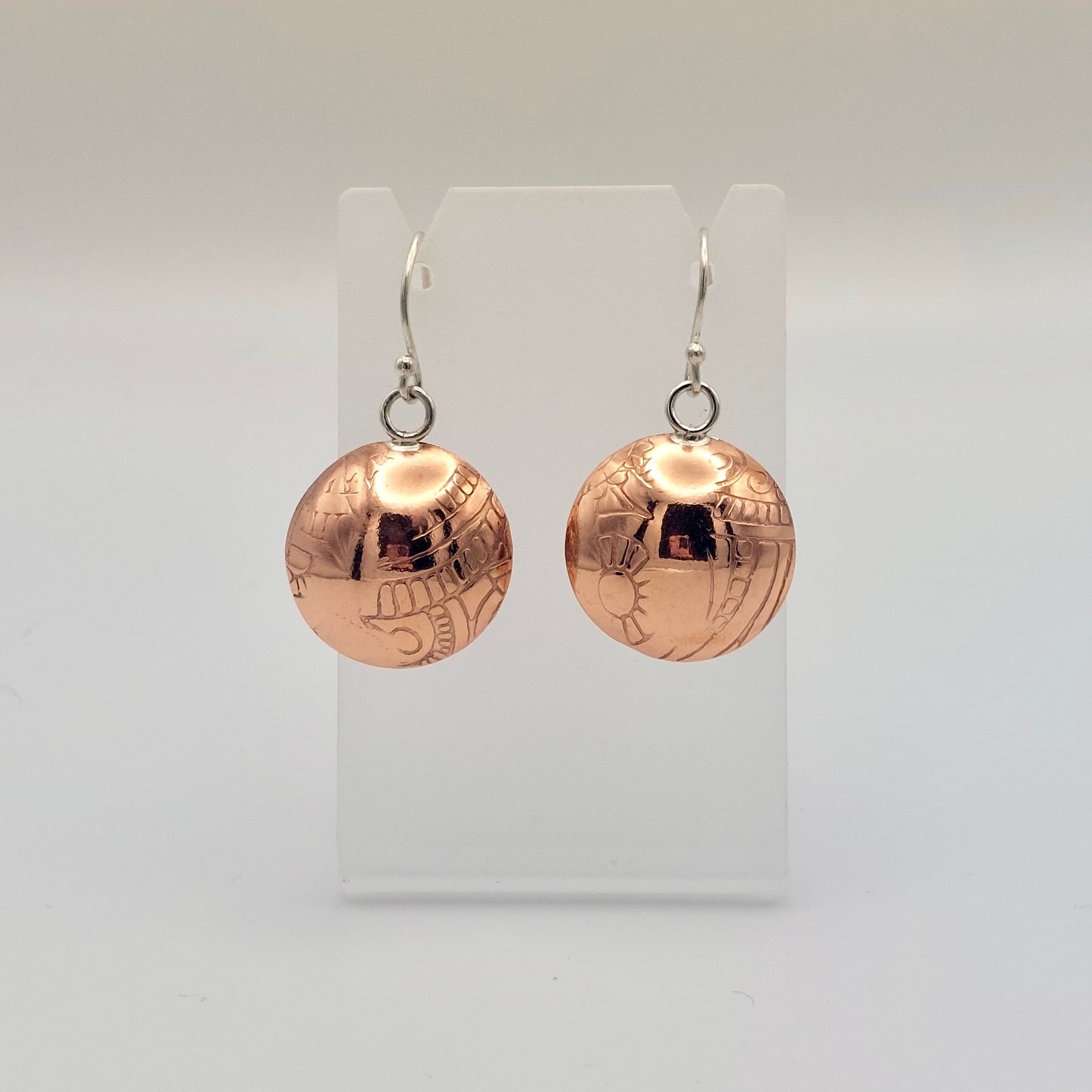 Domed Mandala Texture Copper Earrings