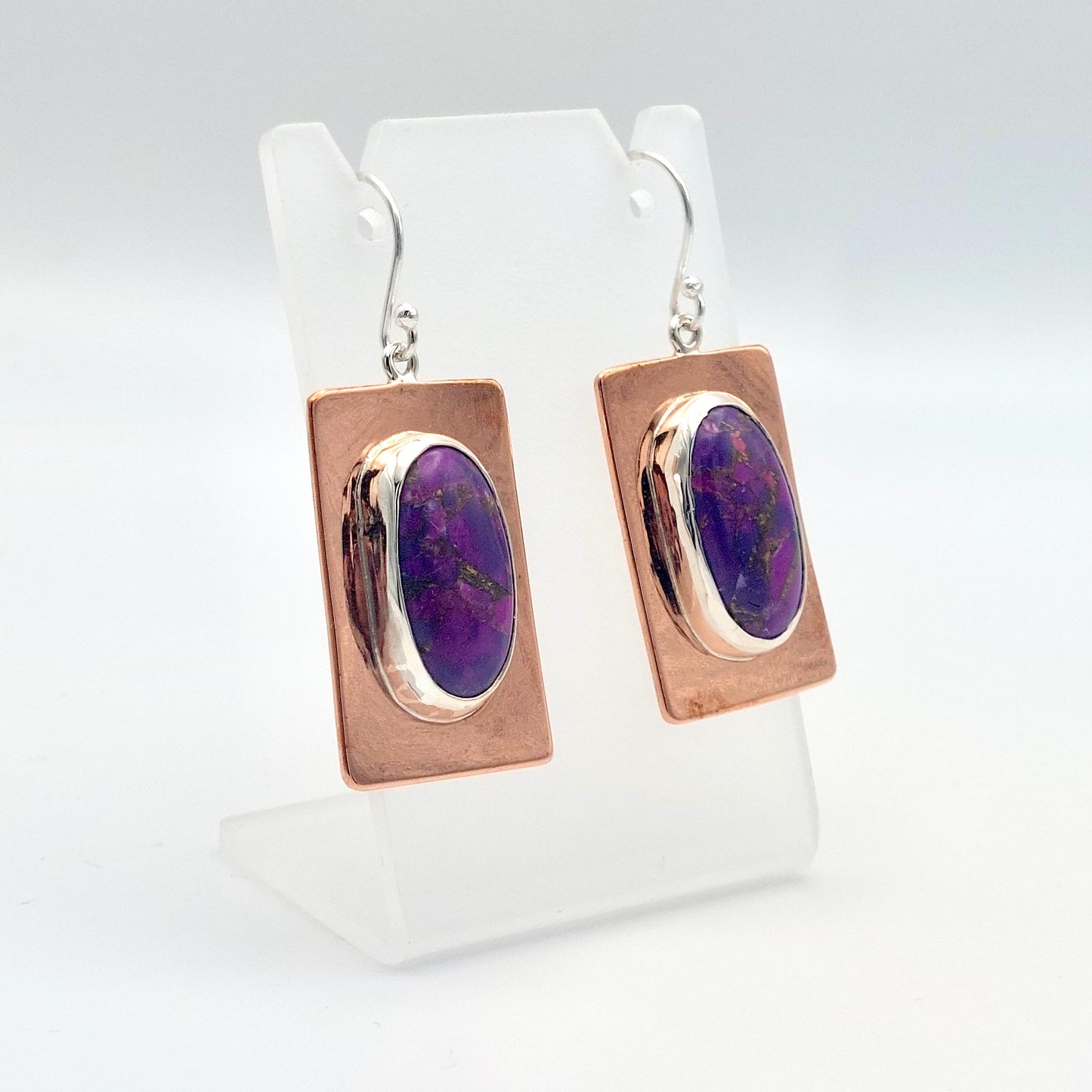 Copper/Silver Earrings Featuring Purple Turquoise Cabochons