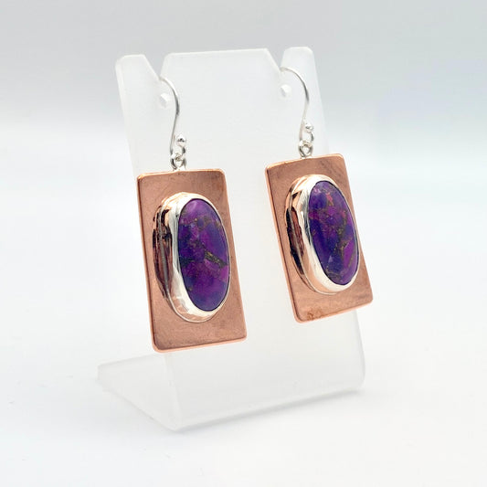 Copper/Silver Earrings Featuring Purple Turquoise Cabochons