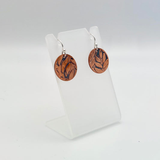 Leaf Textured & Oxidised Copper Earrings