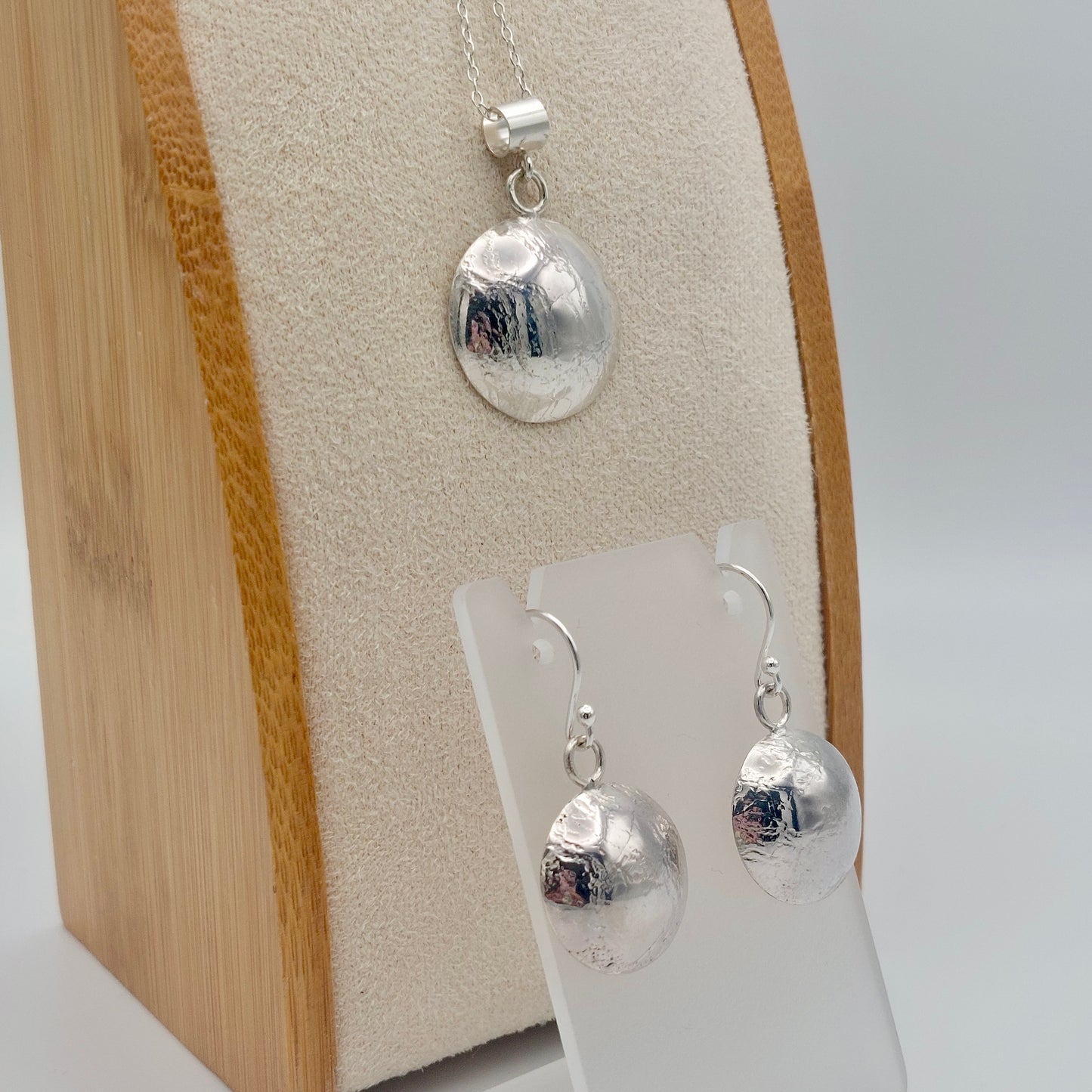 Domed Silver Earrings & Pendant Set