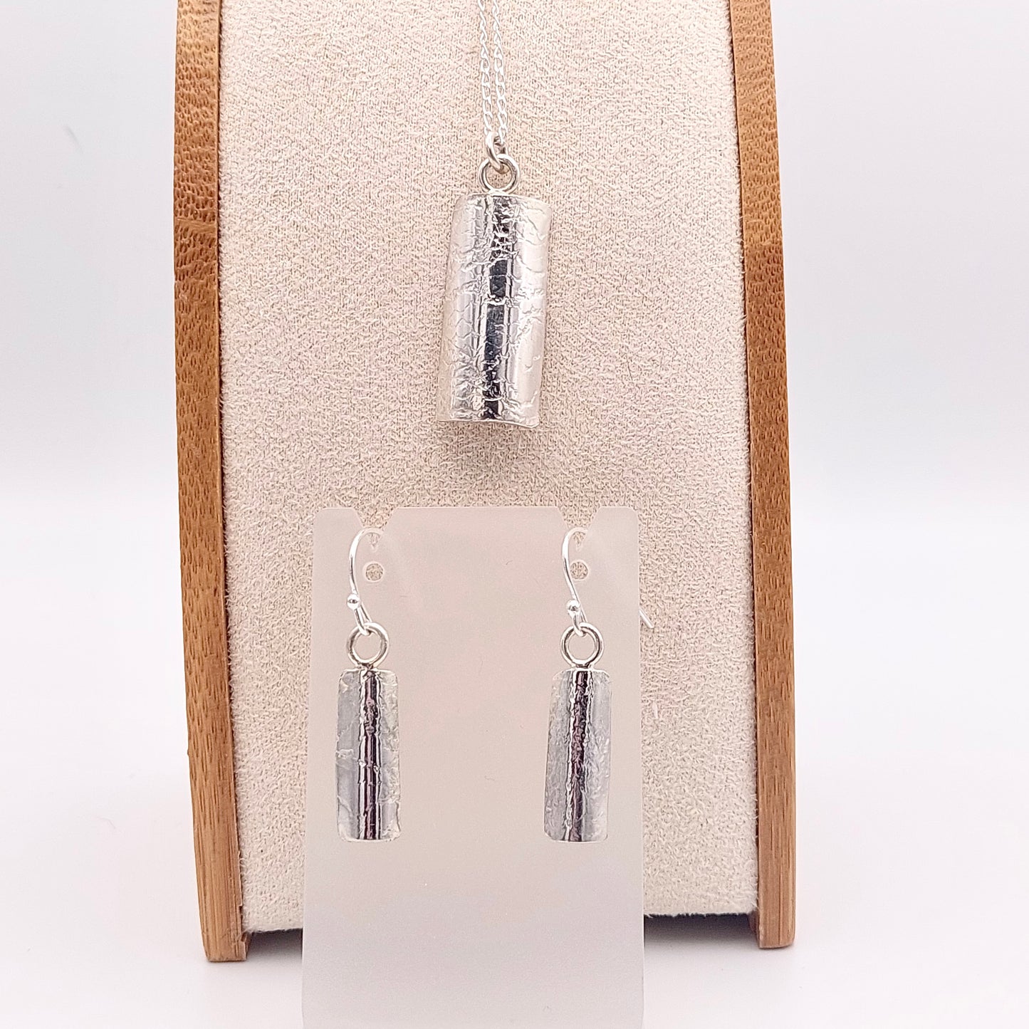 Curved Silver Pendant/Earring Set