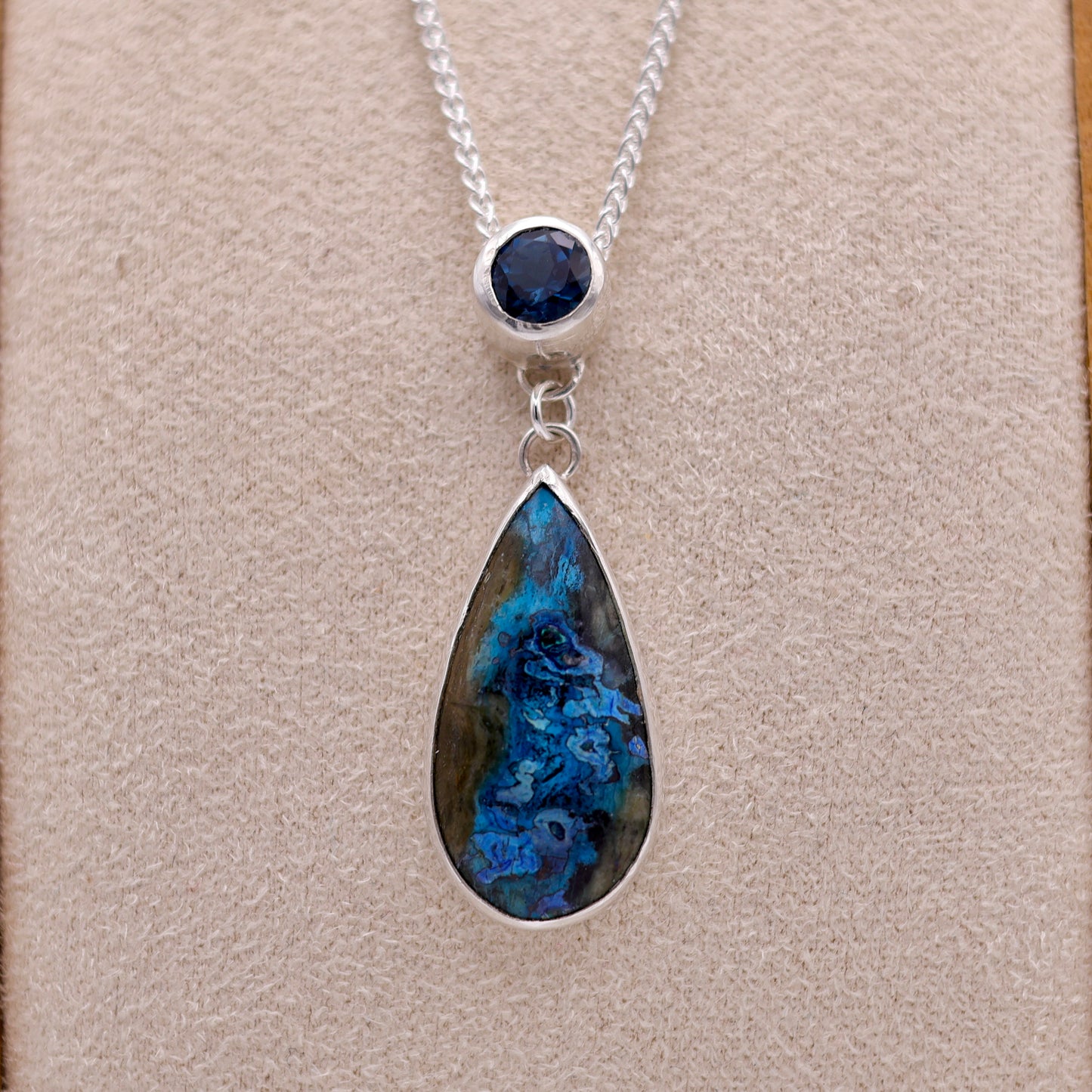 Sterling Silver London Blue Topaz and Malachite Pendant