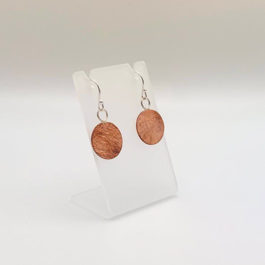 Flat Disc Textured Copper Earrings