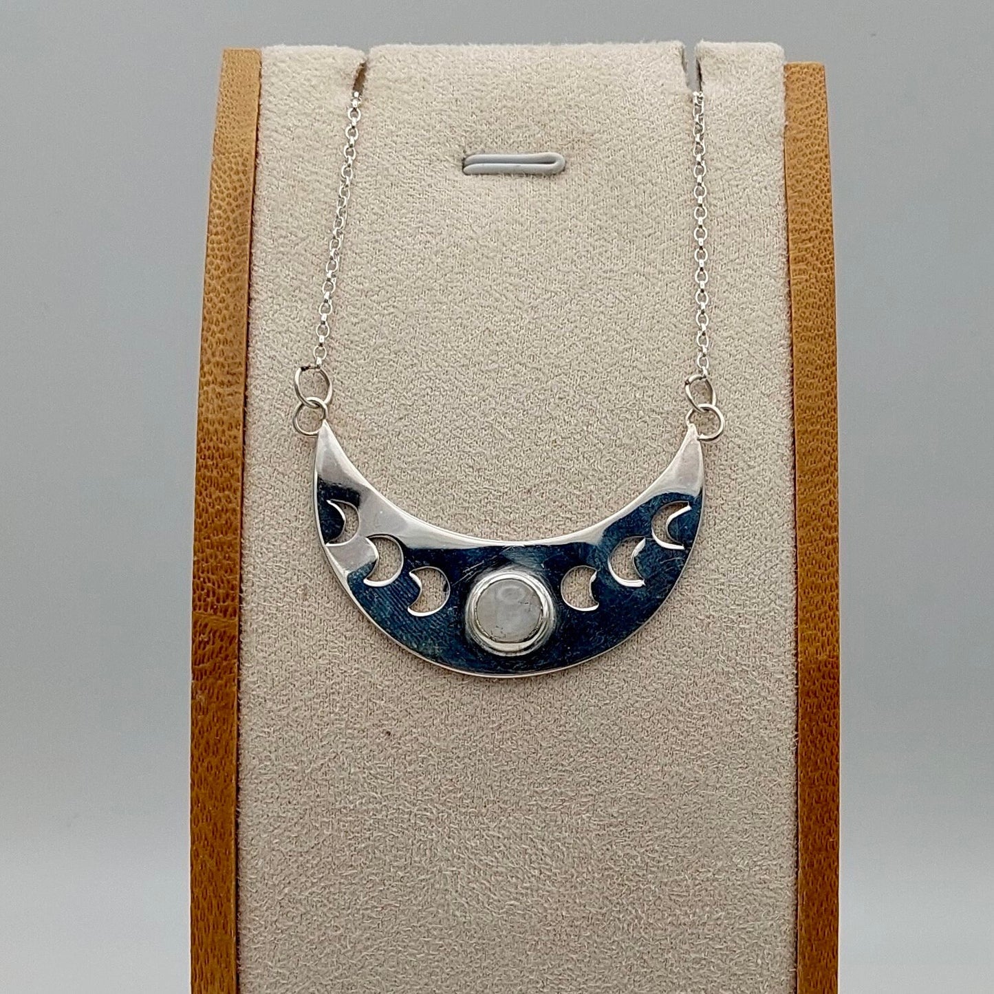 Moon phases and Moonstone - Silver Cresent Moon Necklace
